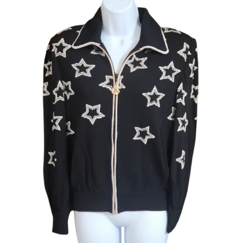 St John Collection Star Zip Front Sweater